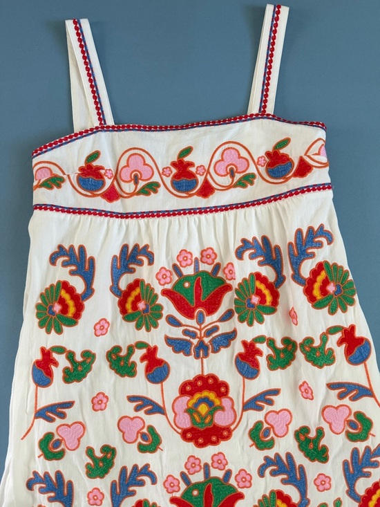 NWT J.Marie Landon White Multi Embroidered Sleeveless Preppy Vacation Midi Dress - Picture 6 of 8